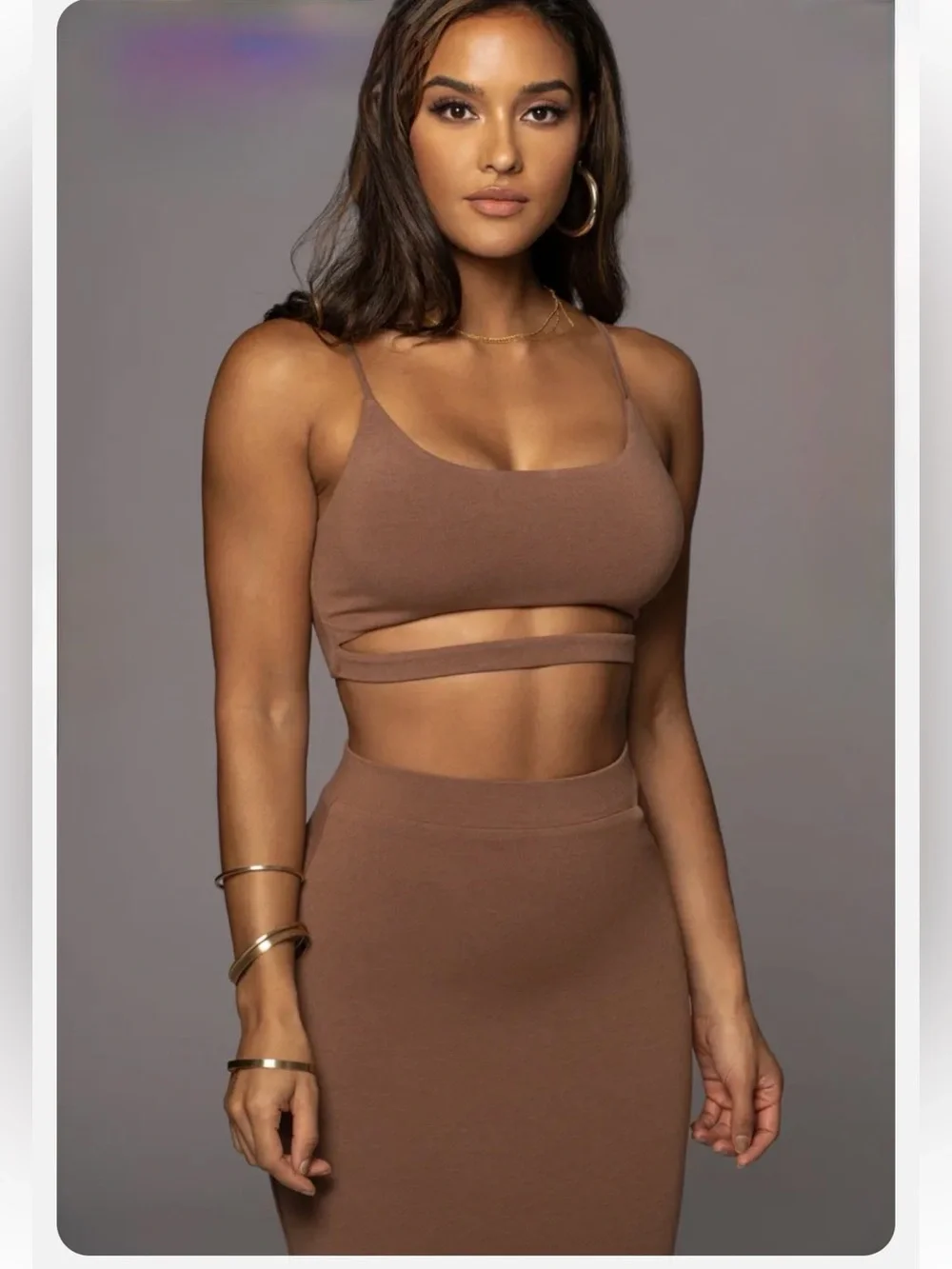 JLUXLABEL Brown High-Waist Midi Pencil Skirt